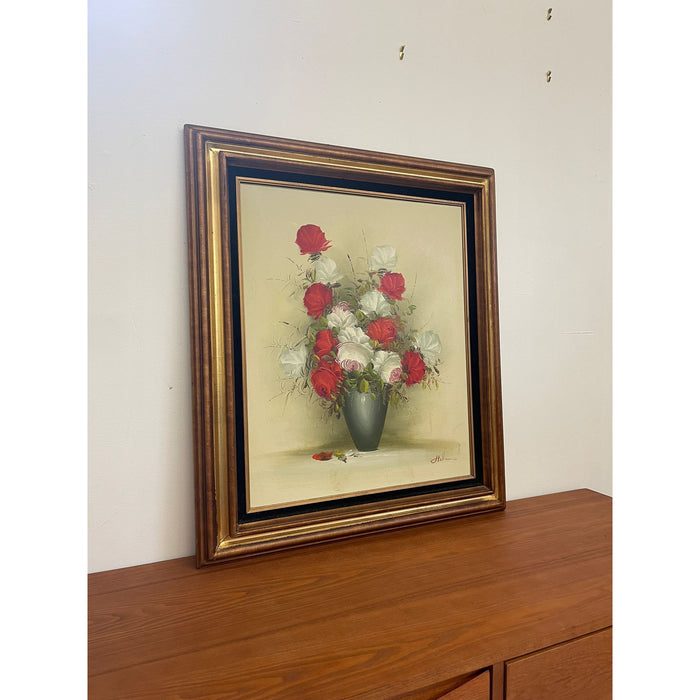 Vintage Signed Original Floral Painting in Wood Frame