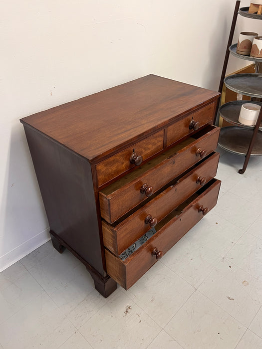 Antique 5-Drawer Georgian Chest Dresser Mahogany Solid Turned Wood Handles, Mid-Late 19th Century, UK Import