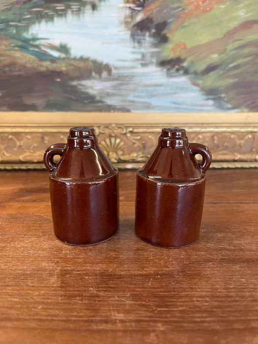 Mid-Century Ceramic "Little Brown Jug" Salt and Pepper Shakers - Japan