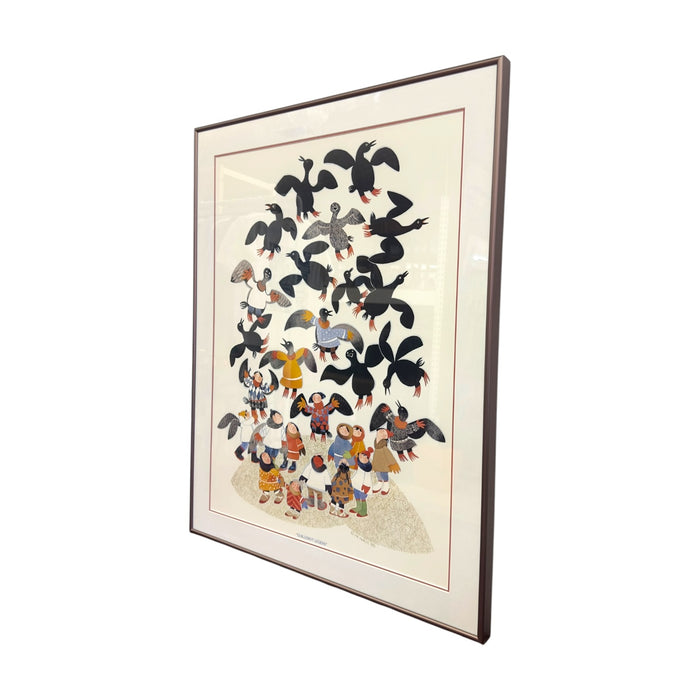 Vintage Rie Muñoz "Guillemot Legend" Framed Art Print – 1988 Alaskan Folk Art Illustration