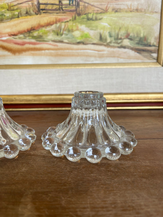 Vintage Pressed Glass Candle Holders with Hobnail Edge, Set of Two