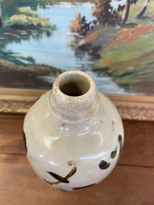 Japanese Shigaraki Stoneware Sake Bottle with Calligraphy