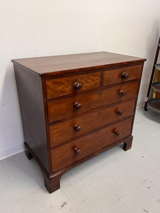 Antique 5-Drawer Georgian Chest Dresser Mahogany Solid Turned Wood Handles, Mid-Late 19th Century, UK Import