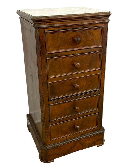 Antique Style Marble Top Bedside Chest with Drop Front Cabinet