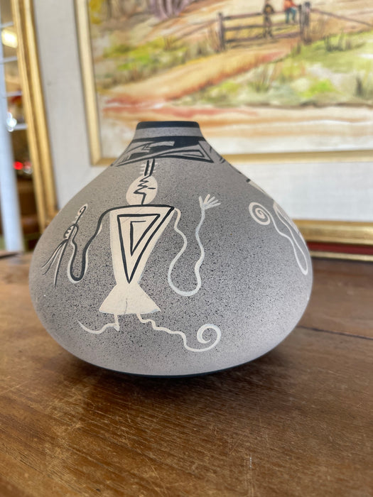 Vintage Kopa Native American Style Pottery Vase, Hand-Painted Black and White