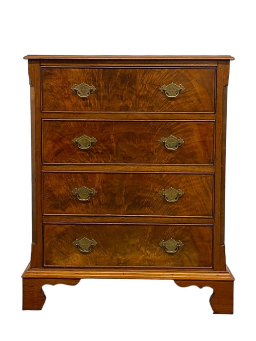 Vintage Four Drawer Chest with Figured Veneer, Dovetailed Drawers and Brass-Toned Hardware UK Import