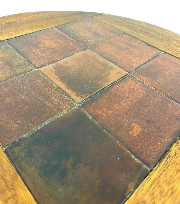 Vintage Arts & Crafts Tile Top Side Table with Turned Legs and Lower Shelf