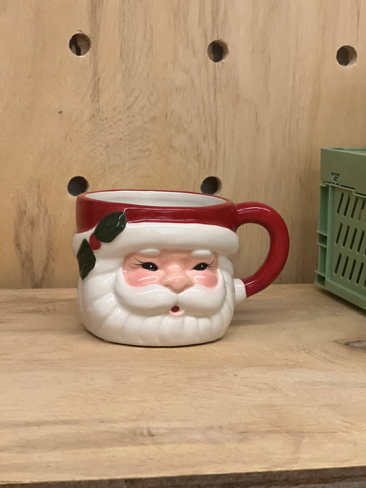 Handmade  Christmas Ceramic Santa Coffee Mug or Cup Food Safe and Candle Safe - Handcrafted Handpainted Pottery 10oz