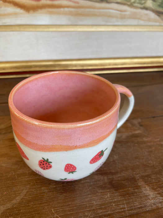 Handmade Wheel-Thrown Ceramic Strawberry Mug with Peach Glaze Interior