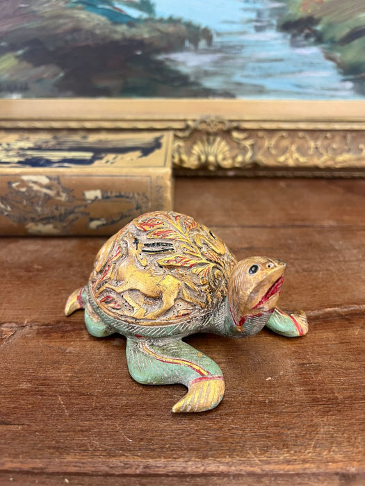 Vintage Hand carved and hand painted wooden Turtle Figurine.