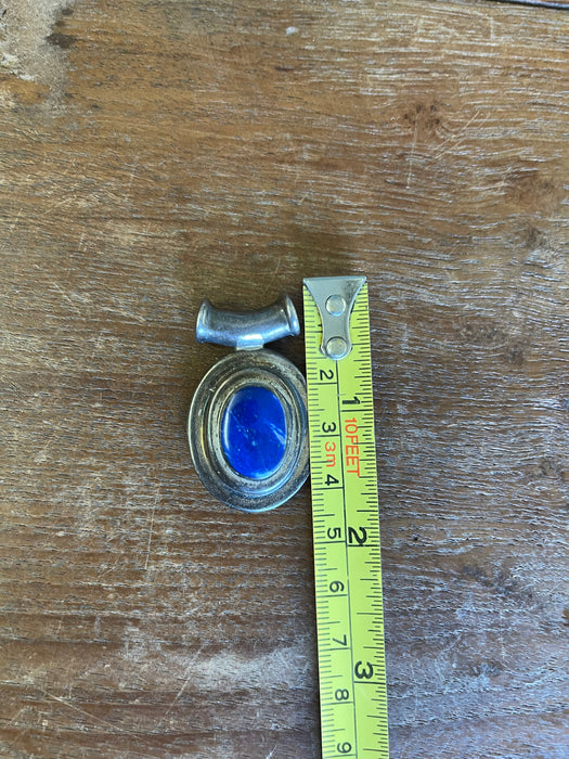 Vintage Sterling Silver Pendant with Oval Blue Cabochon Stone, Marked 925