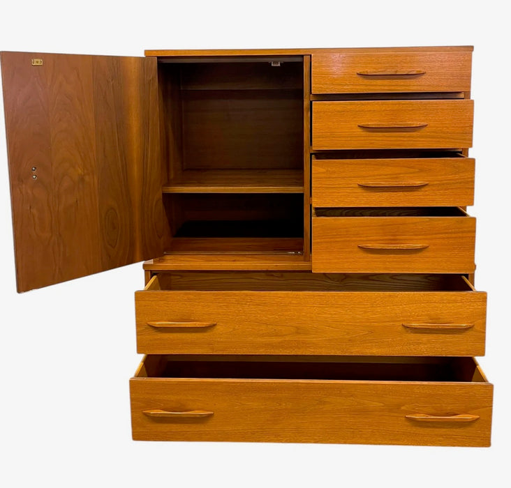 Vintage Mid-Century Modern Bedroom Set - Gentleman's Chest Highboy & Sculpted Pull Credenza Dresser, 1960s