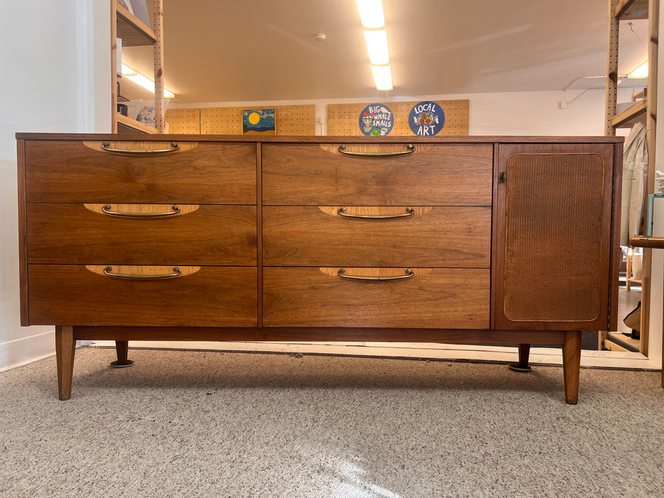 Vintage Mid Century Modern Solid Walnut Dresser Set Brass Hardware by Lane Furniture Altavista Line