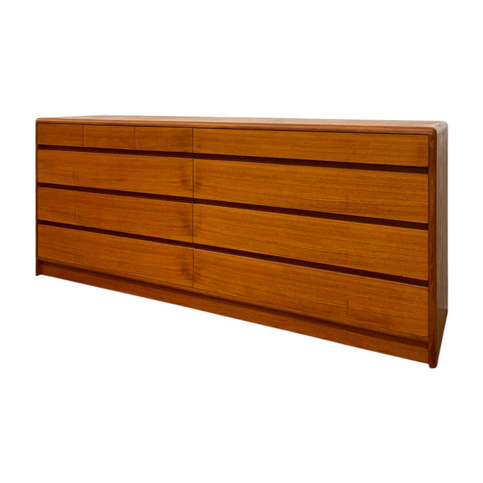 Vintage Mid Century Modern Teak Long Lowboy Double Dresser Credenza.