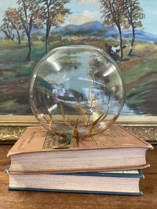 Vintage Spherical Glass Vase with Gilded Botanical Motif