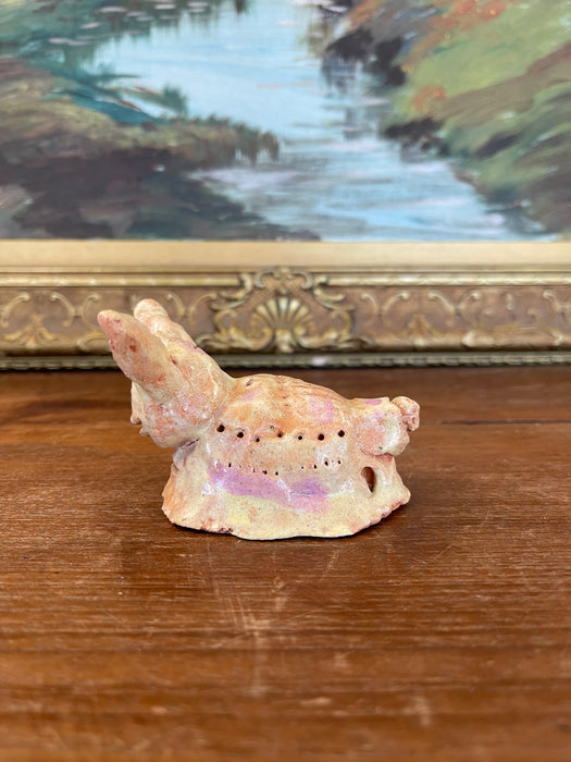 Whimsical Hand-Built Ceramic Creature Sculpture with Long Ears and Textured Colorful Glaze