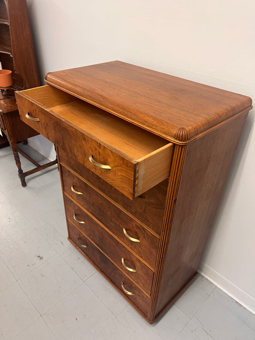 Vintage Art Deco Retro Figured walnut Burl wood Dresser With Fold out Writing Desk with Original Handles Brass Finished