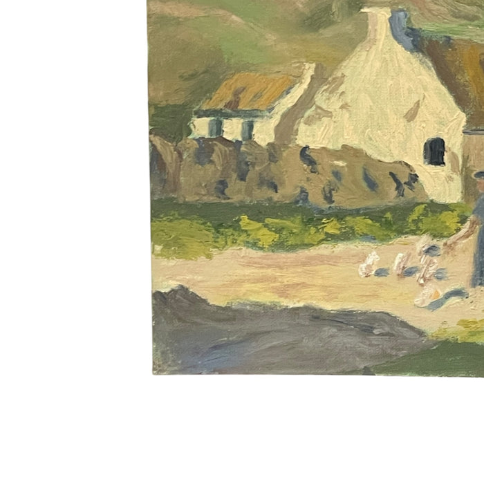 Vintage European Village Landscape Painting on Canvas