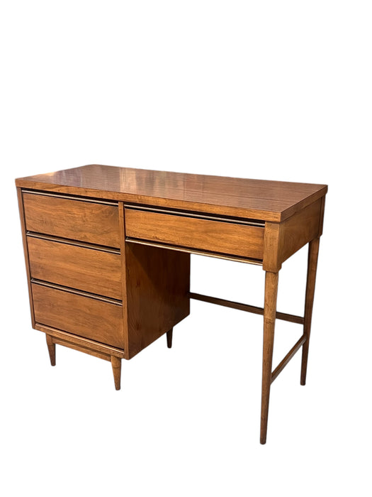 Vintage Mid Century Modern Wooden Desk with Four Dovetailed Drawers Walnut and Oak Sides with Durable Laminate Top