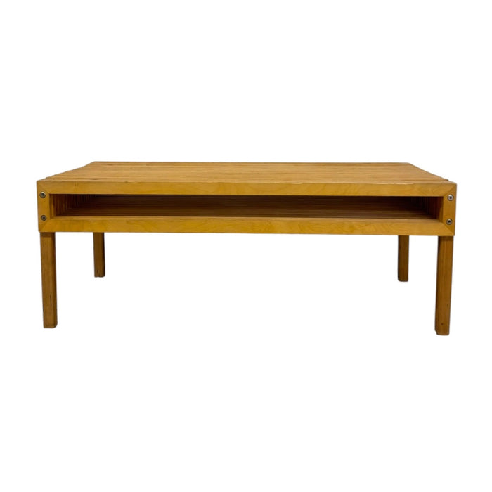 Mid-Century Modern Architect Style Layered Plywood Slat Coffee Table with Built-In Storage