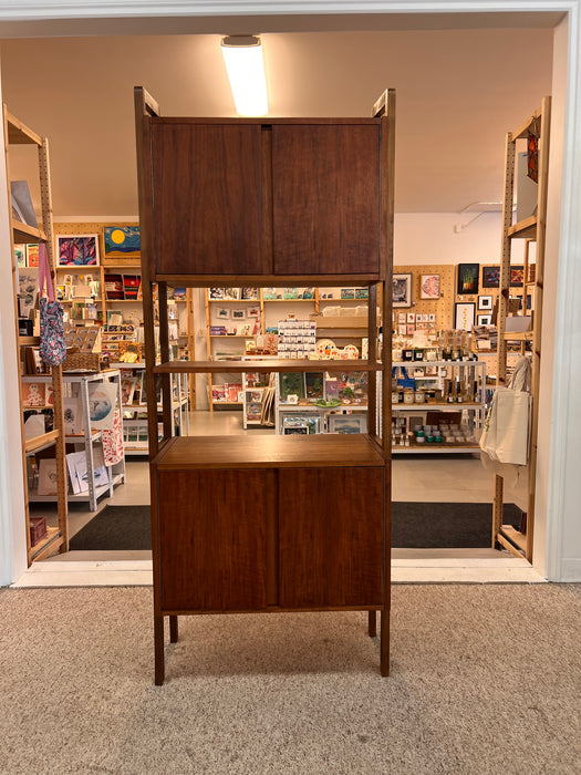 Vintage Mid Century Modern Free Standing Room Divider Wall Unit Cabinet with Finished Back