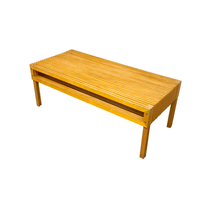 Mid-Century Modern Architect Style Layered Plywood Slat Coffee Table with Built-In Storage