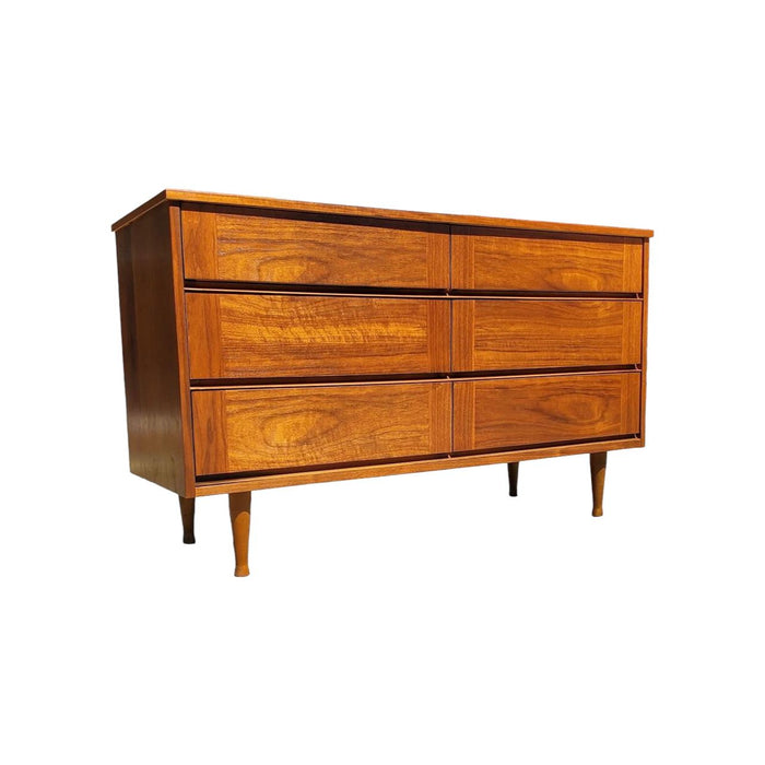 Vintage Mid Century Modern Dresser Dovetail 6 Drawers Walnut Wood