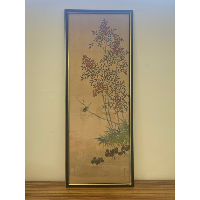 Vintage Japanese Framed Original Tree Painting on Fabric