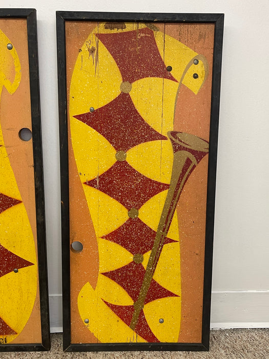Vintage Mid-Century Modern Geometric Wall Panels, Set of Four, Orange and Yellow Abstract Wall Art