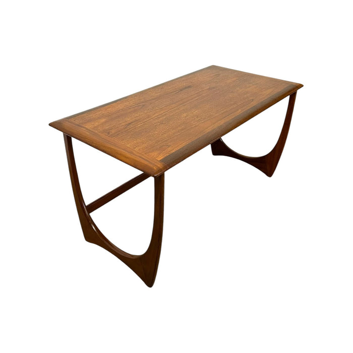 Mid-Century Modern Sculptural Walnut Coffee Table – Vintage MCM Crescent U-Base Low Table