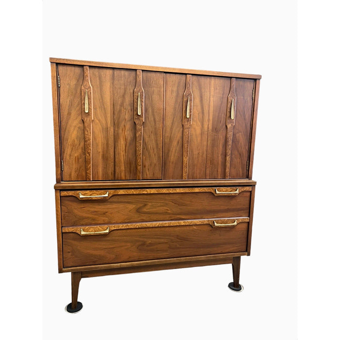 Vintage Mid Century Modern Tallboy Dresser Solid Walnut Burl Accents Dovetailed Drawers