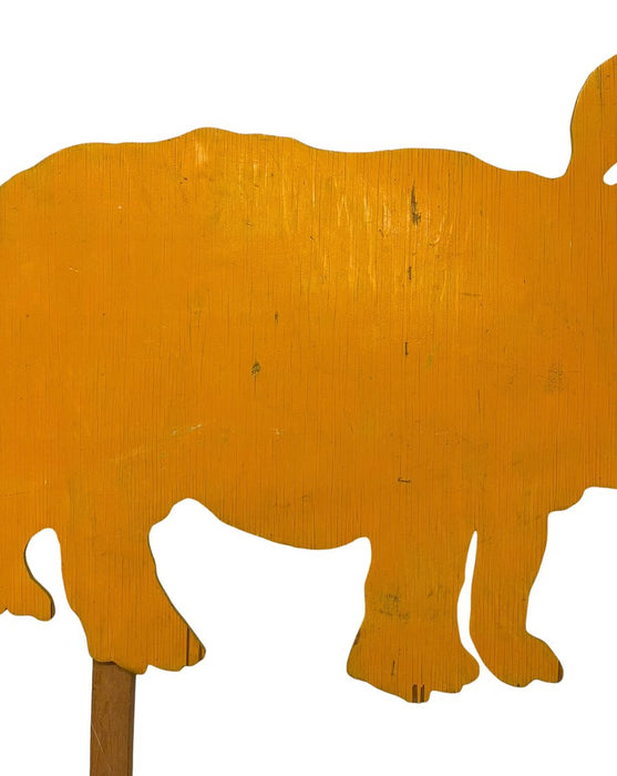 Vintage Hand-Painted Wooden Rhinoceros Lawn Sign / Folk Art Yard Stake