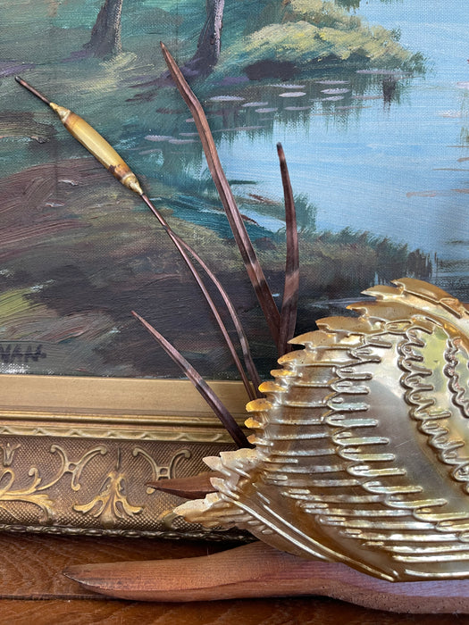 Vintage Swan Wall Sculpture with wood Backing, Mid-Century Modern style