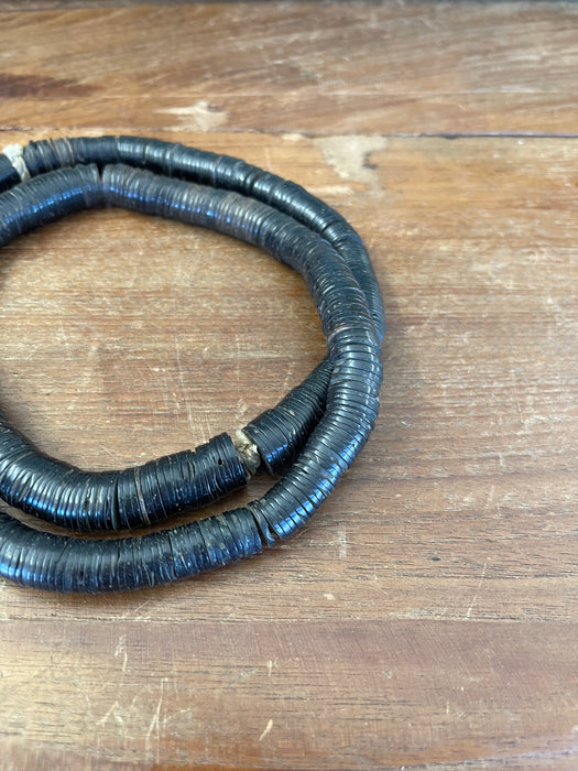 Likely Antique African Black Vinyl Heishi Disc Trade Beads Necklace