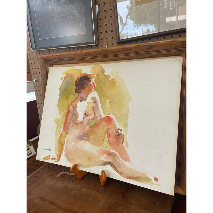 Vintage Abstract Nude Portrait Woman Possibly WaterColor on Paper With Pencil