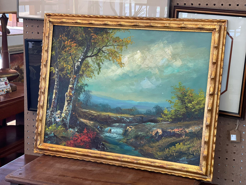 Vintage Framed and Signed Original Painting of Vibrant Scenic Landscape.