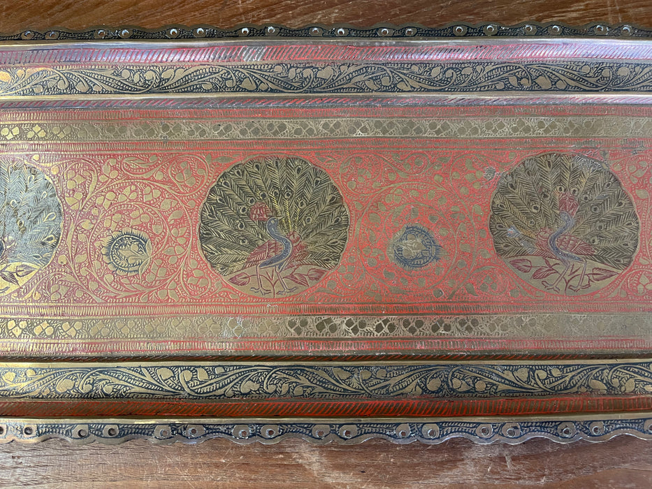 Vintage Hand-Etched Peacock Serving Tray - Made in India