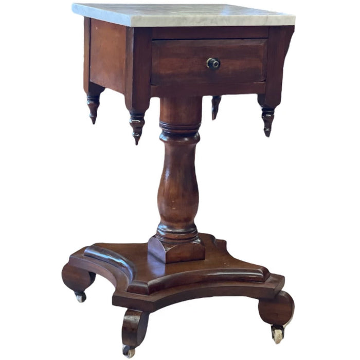 Antique End Table Stand with Dovetail Drawers Stone Top (Available by Online Purchase Only)