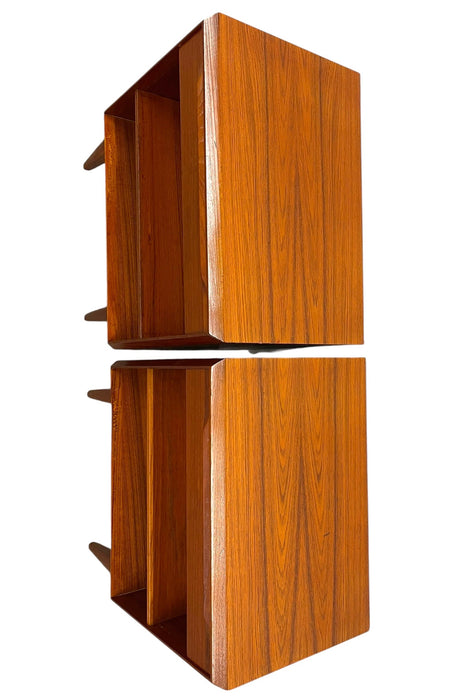 Vintage Danish Mid-Century Modern Teak Nightstands or Bedside Tables with Drawer and Adjustable Open Shelves - Pair
