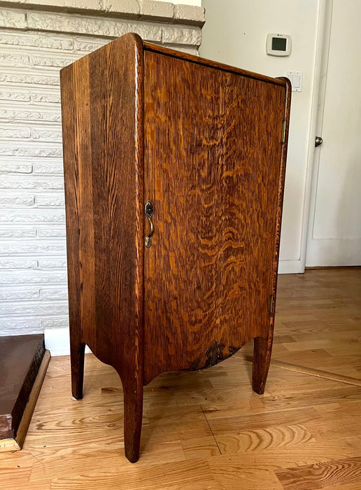 Antique Sheet Music Tiger Oak Cabinet, Record Cabinet, Side Table