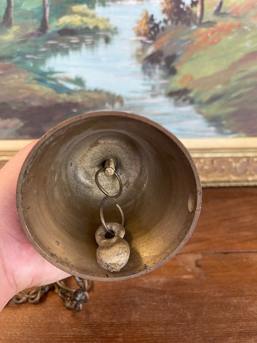 Vintage Brass Toned Hanging Bell with Hand-Painted Elephant and Floral Motifs, India