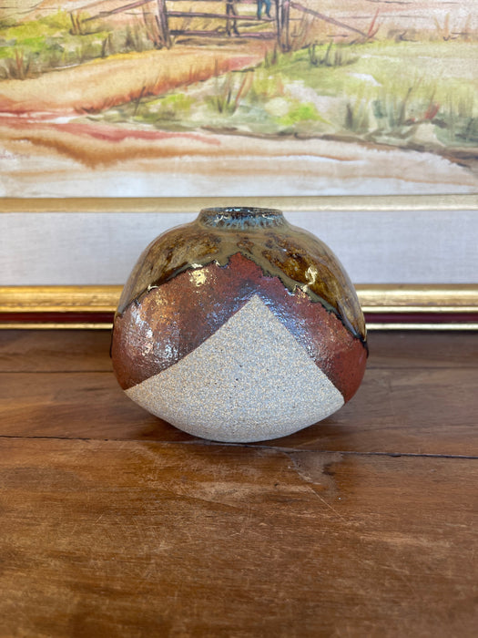 Vintage Studio Pottery Vase, Signed and Dated 1998, Rounded Form with Drip Glaze