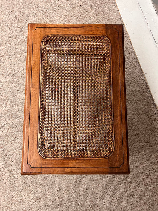 Vintage Traditional Wooden Accent Table or Decorative Bench with Turned Legs and Supports and Caned Top