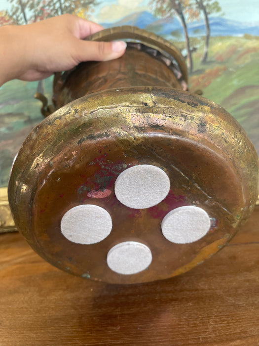 Possibly 19th Century Hand-Hammered Copper and Brass Toned Ash Bucket with Repoussé and Pierced Decoration.