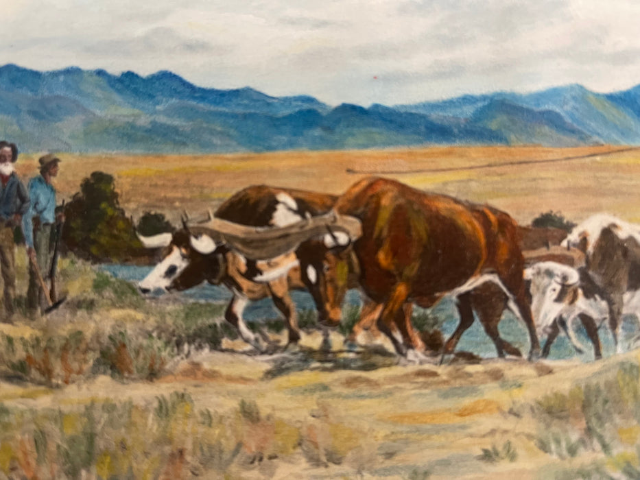 Vintage Western Pioneer Wagon Train Landscape Painting, Signed, Oregon Trail
Americana