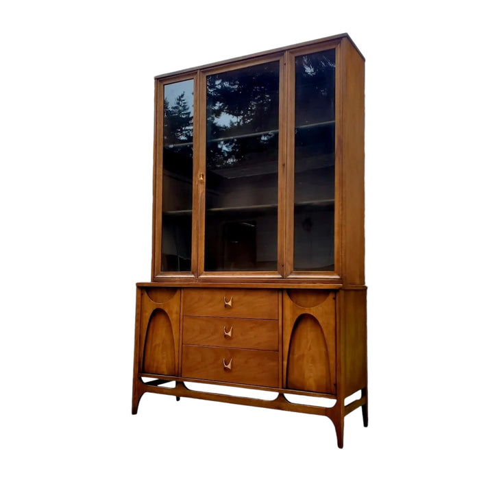 Vintage Broyhill Brasilia Solid Walnut Mid Century Modern Buffet Hutch