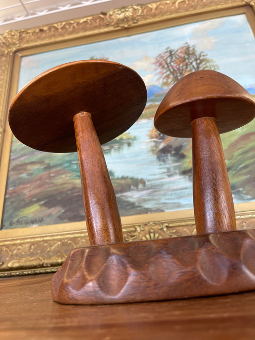 Vintage Mid-Century Hand-Carved Monkey Pod Wood Mushroom Sculpture by Leilani, Made in Philippines.
