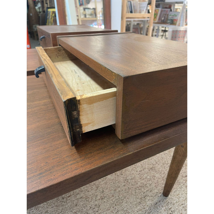 Vintage Mid Century Modern Pair of End Tables by American of Martinsville With Metal Inlay Accent.