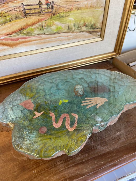 Vintage Cast Sculptural Art Piece with Embedded Figural Motifs and Textured Base