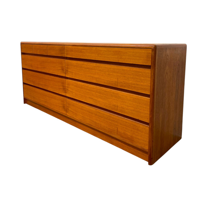 Vintage Mid Century Modern Teak Long Lowboy Double Dresser Credenza.